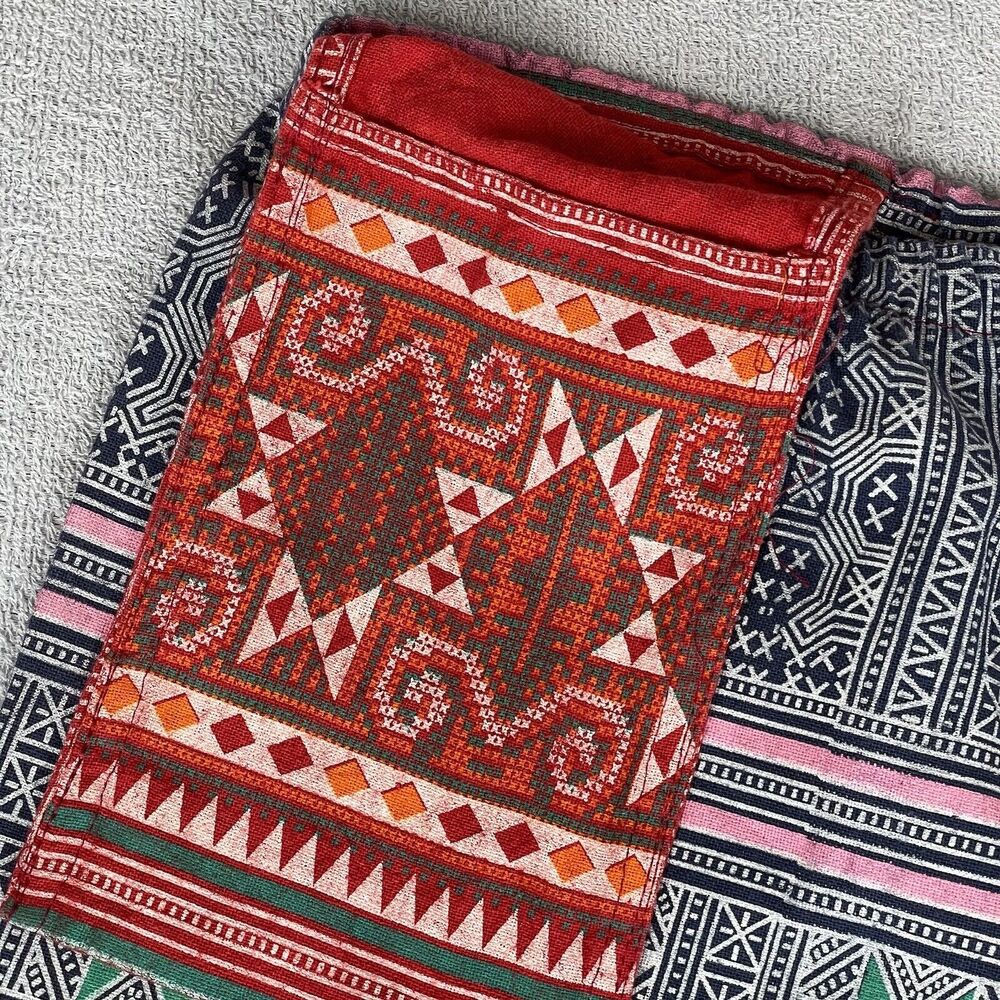 Cotton Tribal Boho Hippie Pants Women's Small Blue Pink Green Straight Leg Crop - Picture 15 of 16